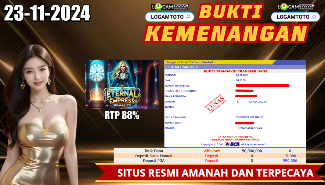 SELAMAT KEPADA MEMBER SETIA LOGAMTOTO BERHASIL JACKPOT DI PERMAINAN SLOT ETERNAL EMPRESS